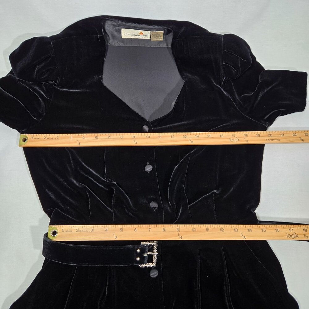 VINTAGE Academia Y2K Sirencore BLACK VELVET Pocket Belt Midi Dress Women Size 10 - Picture 15 of 16